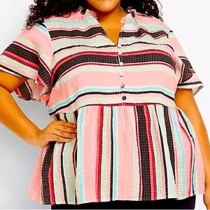 Lane Bryant Blouse, Size 16, Pink Black Light Blue stripes, NWT